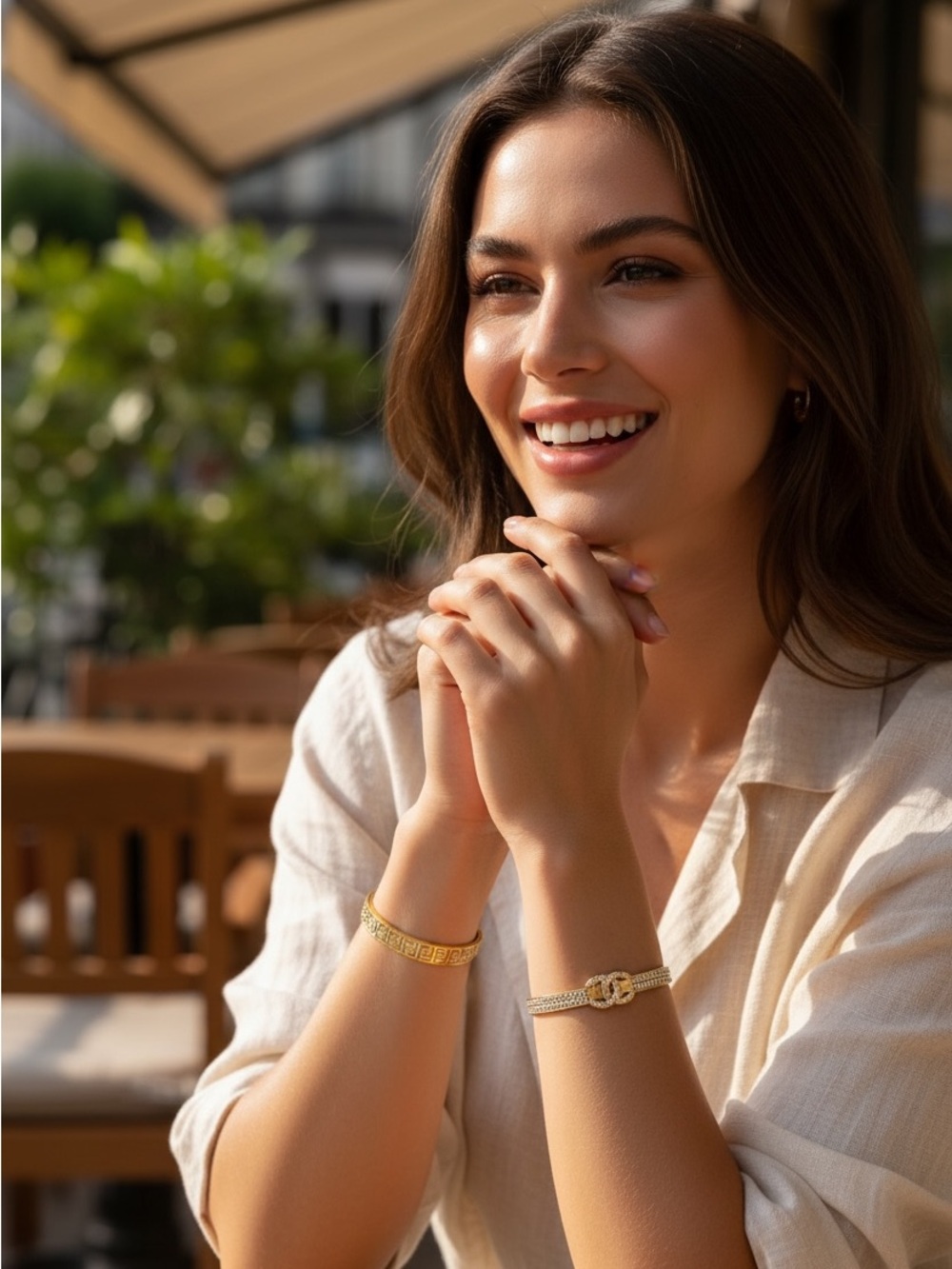 )Gold Tone Greek Key Cuff Bracelet - Picture 2 of 6